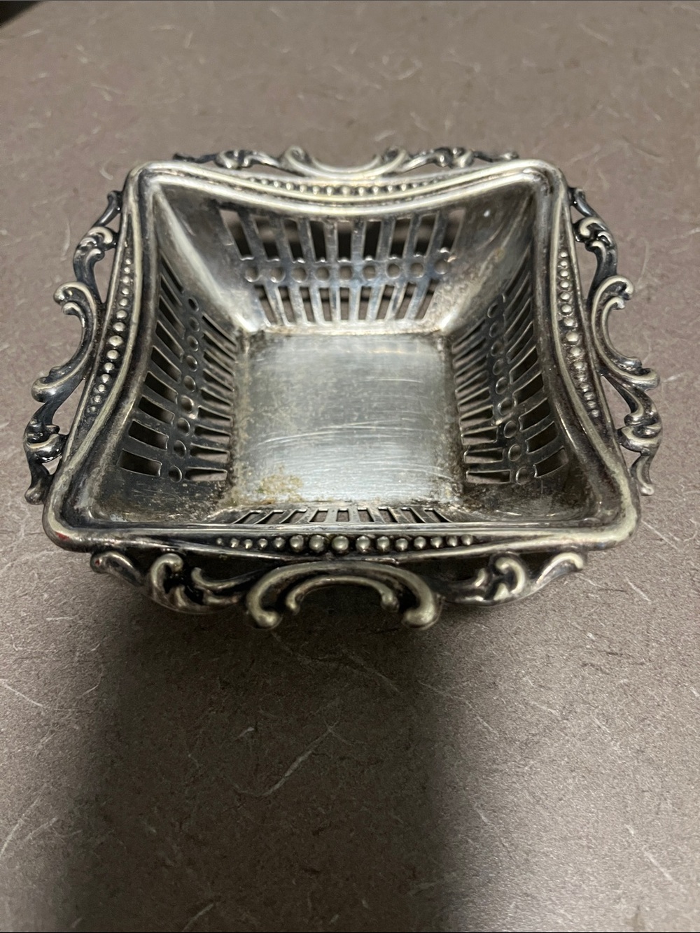 Ornate Silver-Tone EPNS  Decorative Square Dish - Elegant 5” square
